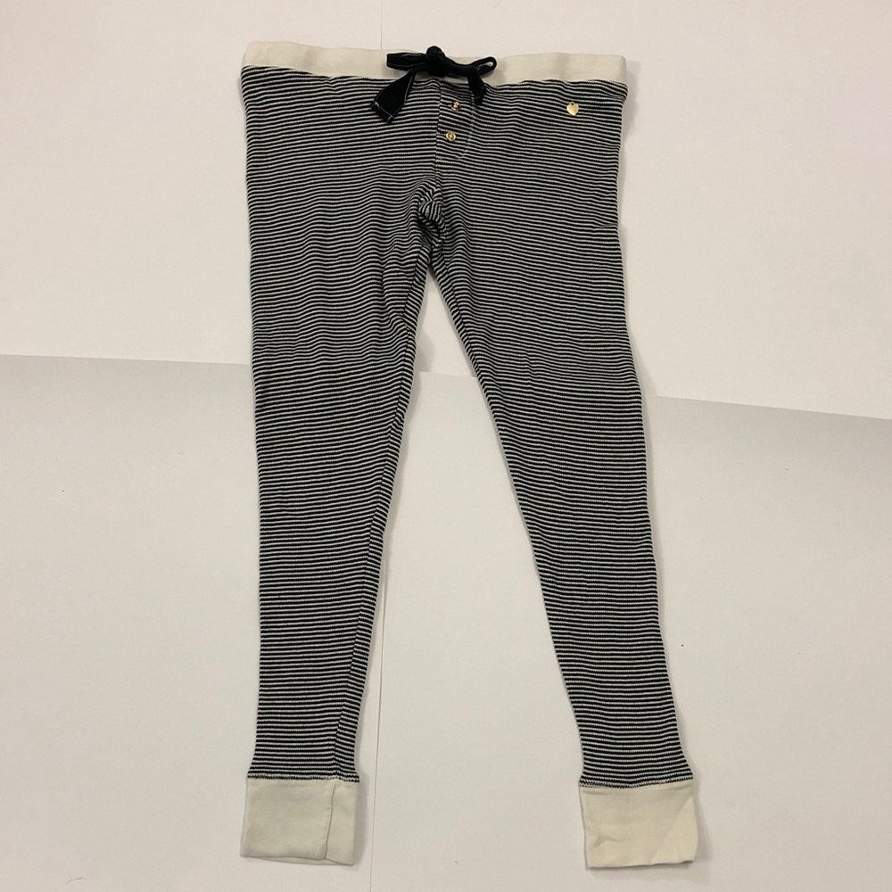 Juicy Couture S Legging Stripes Black Cream Elastic Waist Drawstring Gold Detail